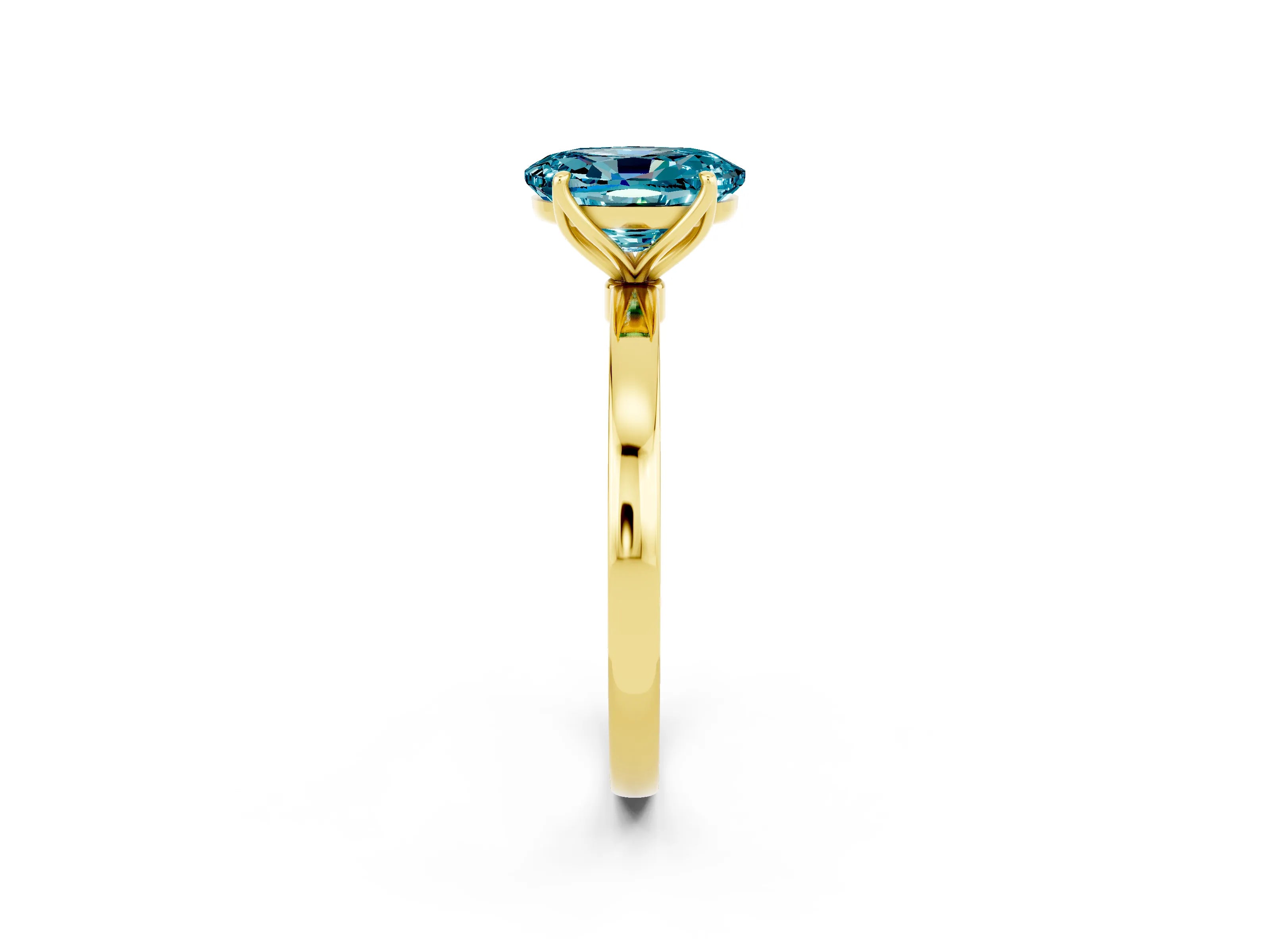 Yellow gold Oval Cut Solitaire Diamond Ring with Thin Band and Four-Prong Setting_2