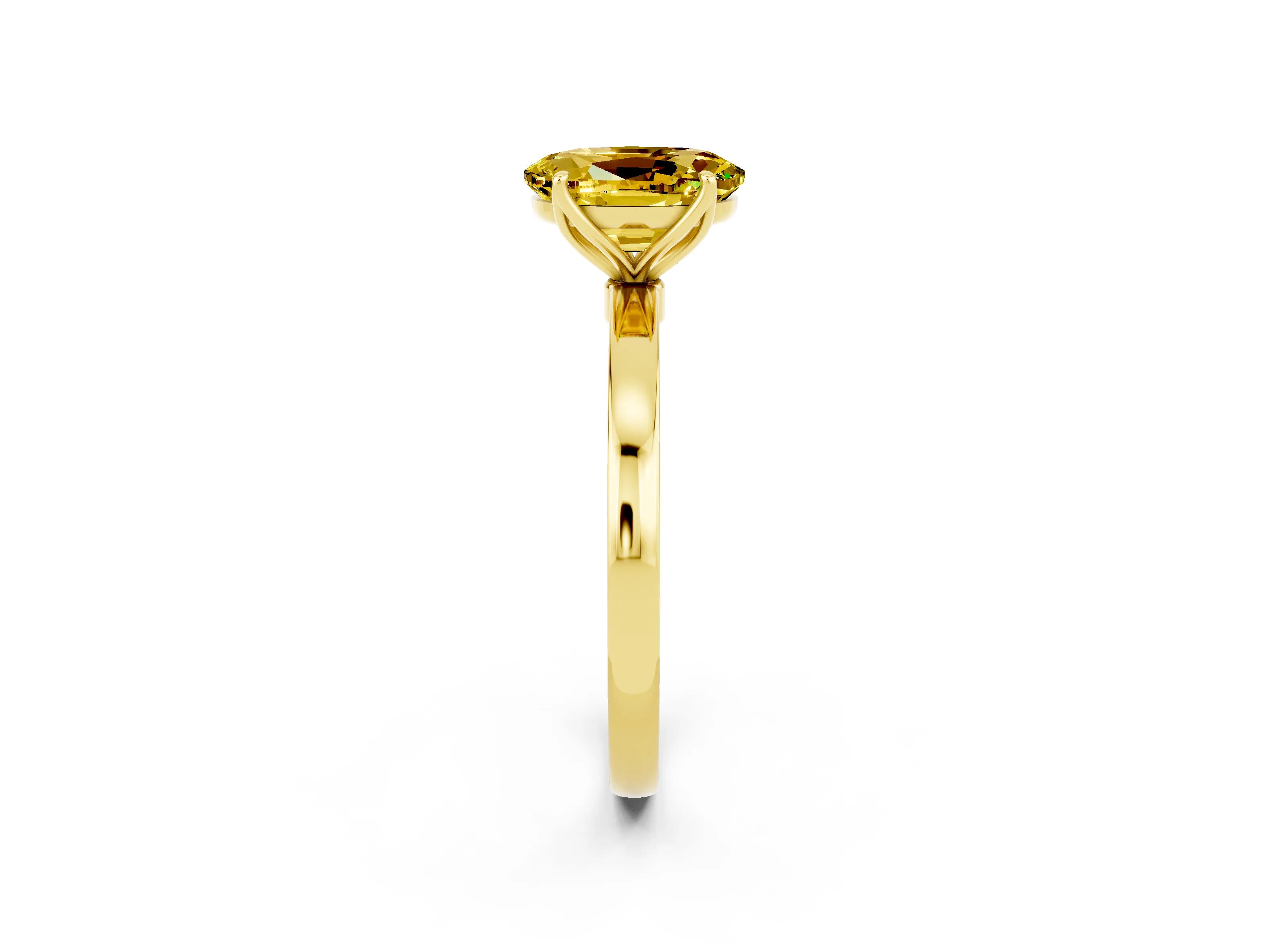 Yellow gold Oval Cut Solitaire Diamond Ring with Thin Band and Four-Prong Setting_2