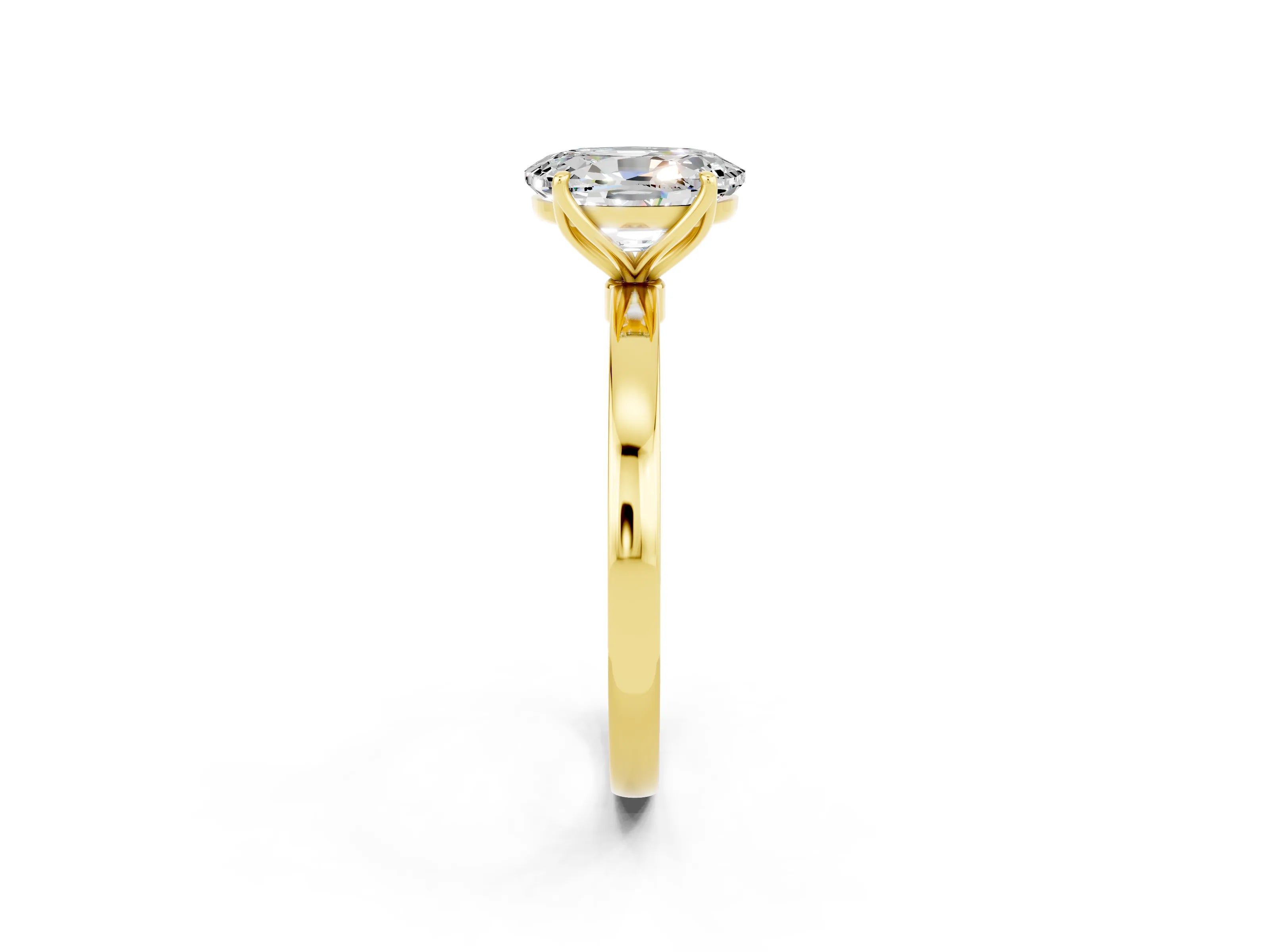 Yellow gold Oval Cut Solitaire Diamond Ring with Thin Band and Four-Prong Setting_2