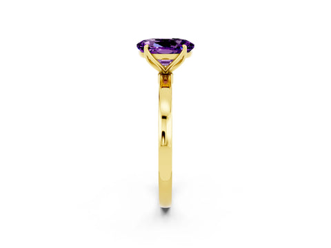 Yellow gold Oval Cut Solitaire Diamond Ring with Thin Band and Four-Prong Setting_2