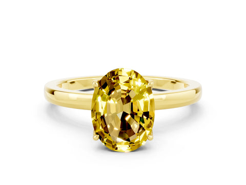 Yellow gold Oval Cut Solitaire Diamond Ring with Thin Band and Four-Prong Setting