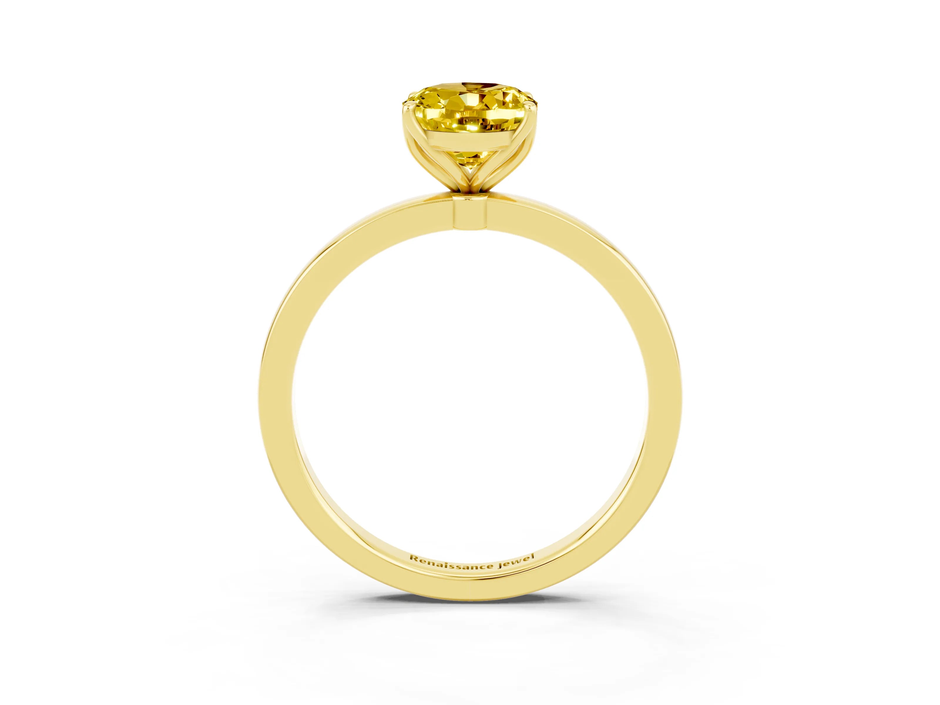 Yellow gold Oval Cut Solitaire Diamond Ring with Thin Band and Four-Prong Setting_3