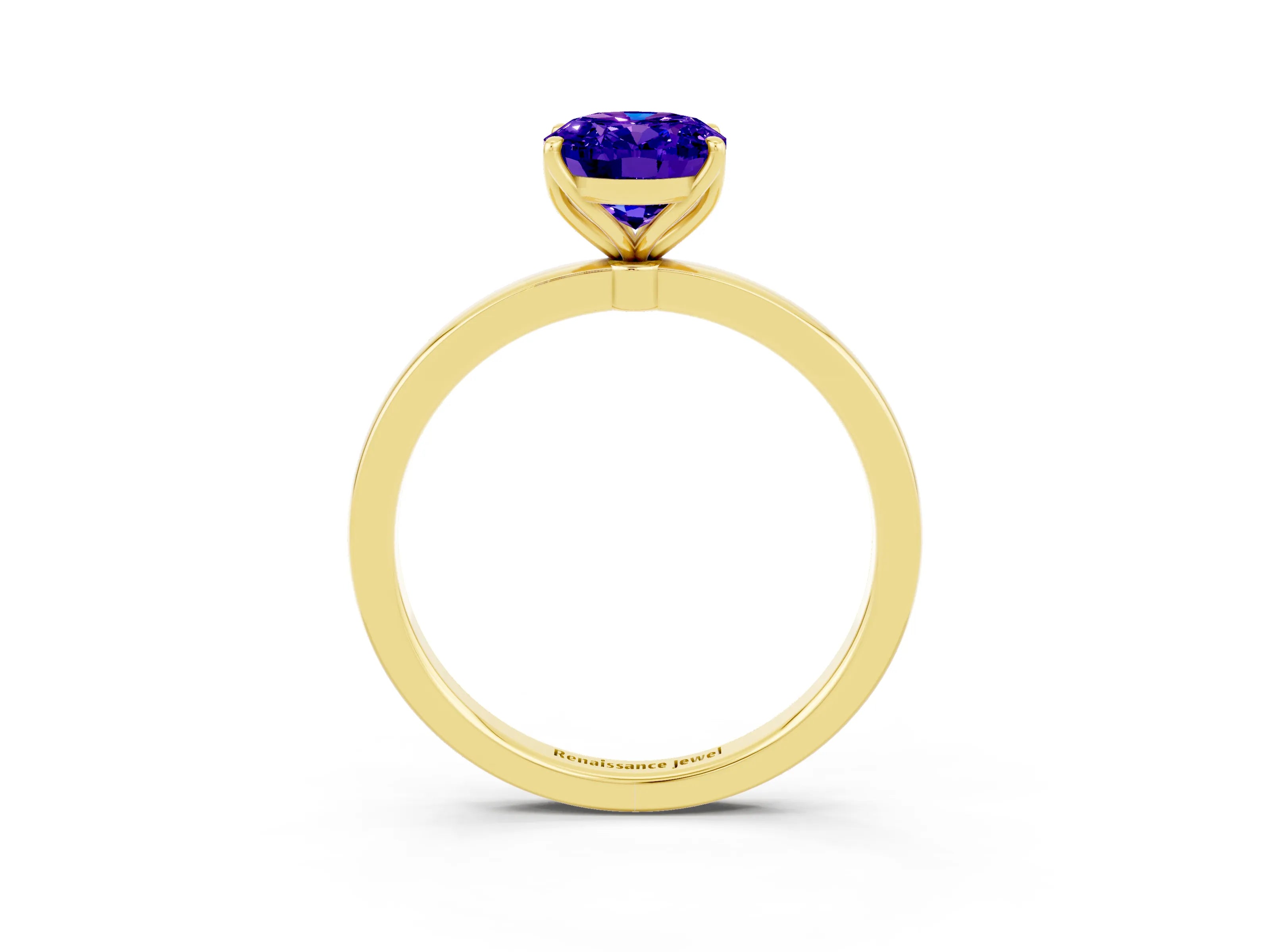 Yellow gold Oval Cut Solitaire Diamond Ring with Thin Band and Four-Prong Setting_3