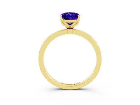 Yellow gold Oval Cut Solitaire Diamond Ring with Thin Band and Four-Prong Setting_3