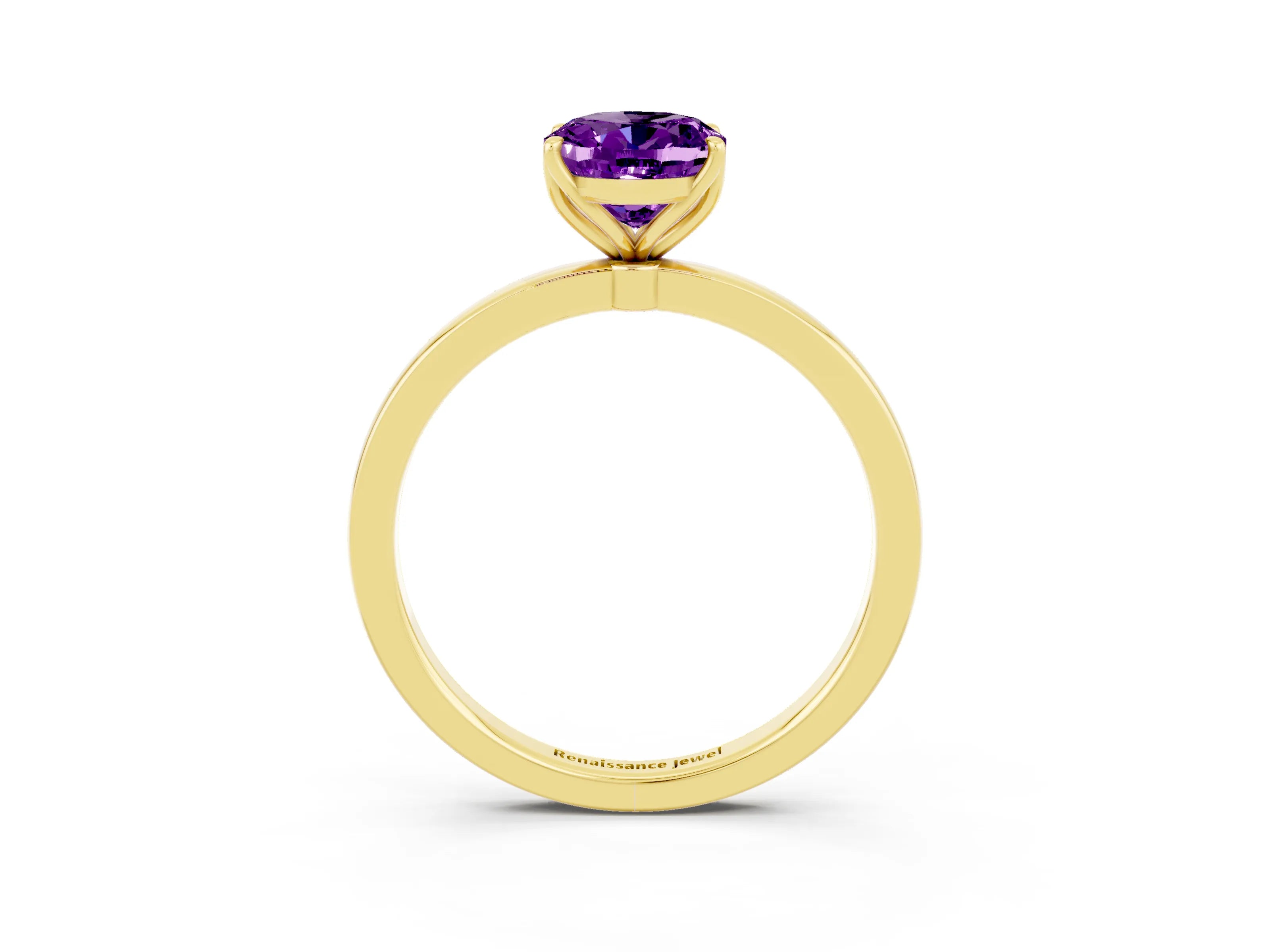 Yellow gold Oval Cut Solitaire Diamond Ring with Thin Band and Four-Prong Setting_3