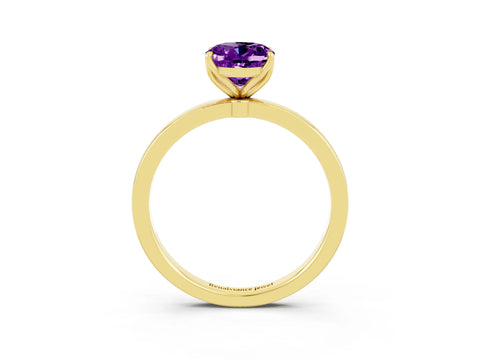 Yellow gold Oval Cut Solitaire Diamond Ring with Thin Band and Four-Prong Setting_3