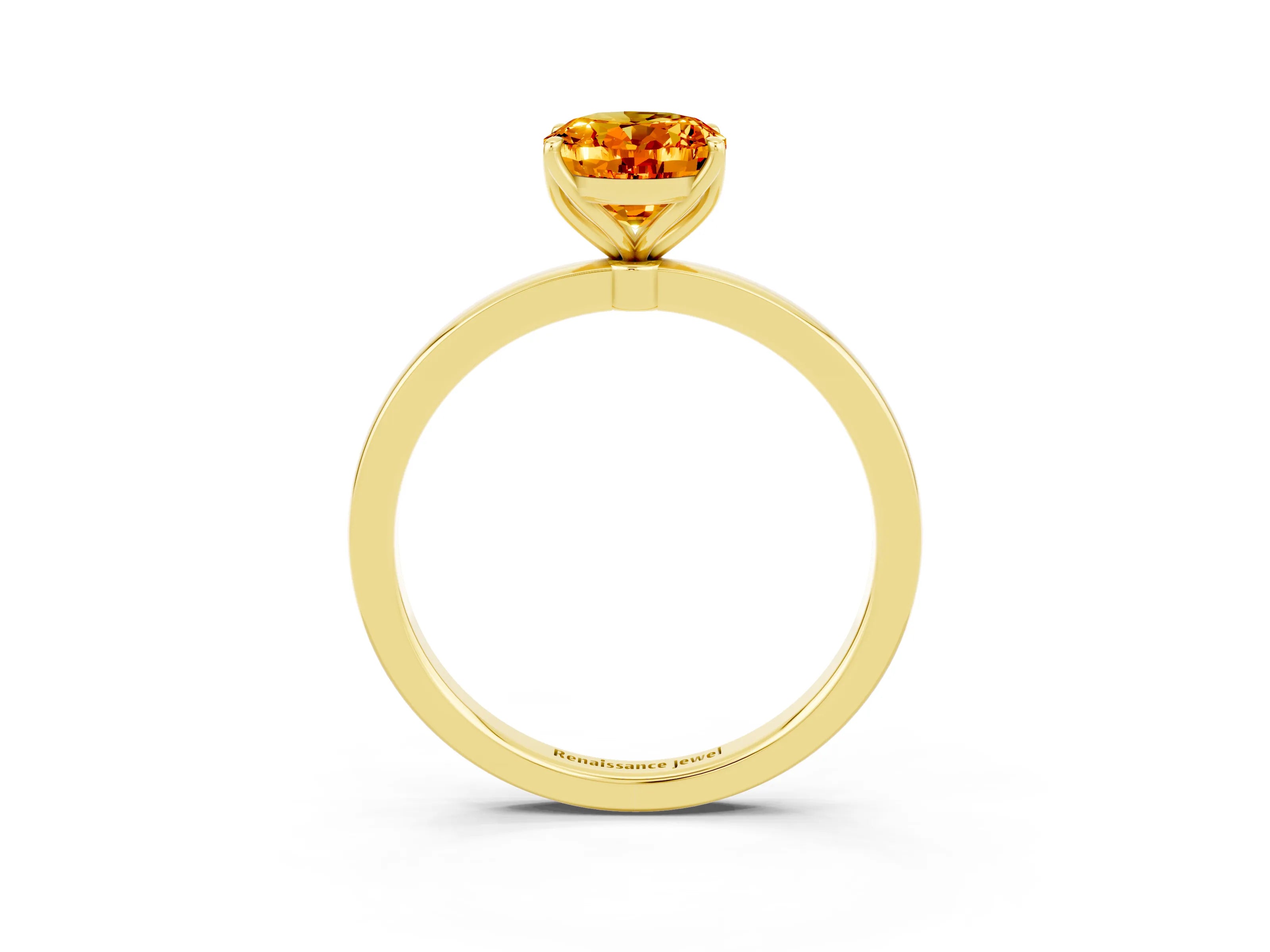 Yellow gold Oval Cut Solitaire Diamond Ring with Thin Band and Four-Prong Setting_3