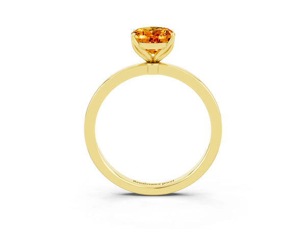 Yellow gold Oval Cut Citrine Solitaire Ring with Thin Band and Prong Setting