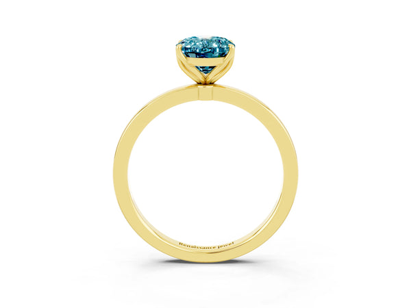 Yellow gold Oval Cut Solitaire Diamond Ring with Thin Band and Four-Prong Setting