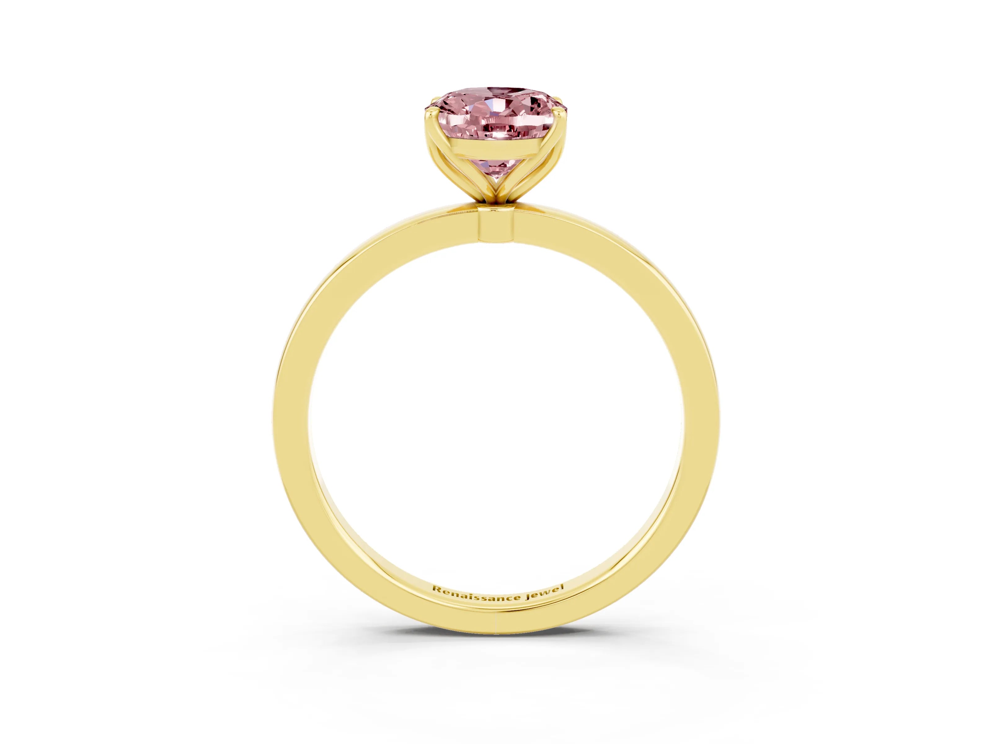 Yellow gold Oval Cut Solitaire Diamond Ring with Thin Band and Four-Prong Setting_3