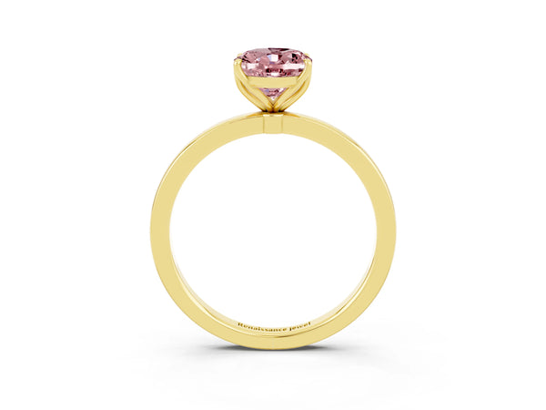 Yellow gold Oval Cut Solitaire Diamond Ring with Thin Band and Four-Prong Setting