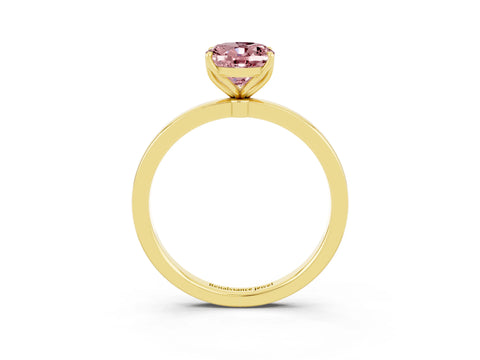 Yellow gold Oval Cut Solitaire Diamond Ring with Thin Band and Four-Prong Setting_3