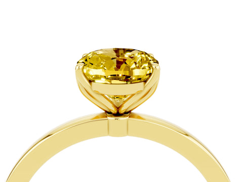Yellow gold Oval Cut Solitaire Diamond Ring with Thin Band and Four-Prong Setting_4