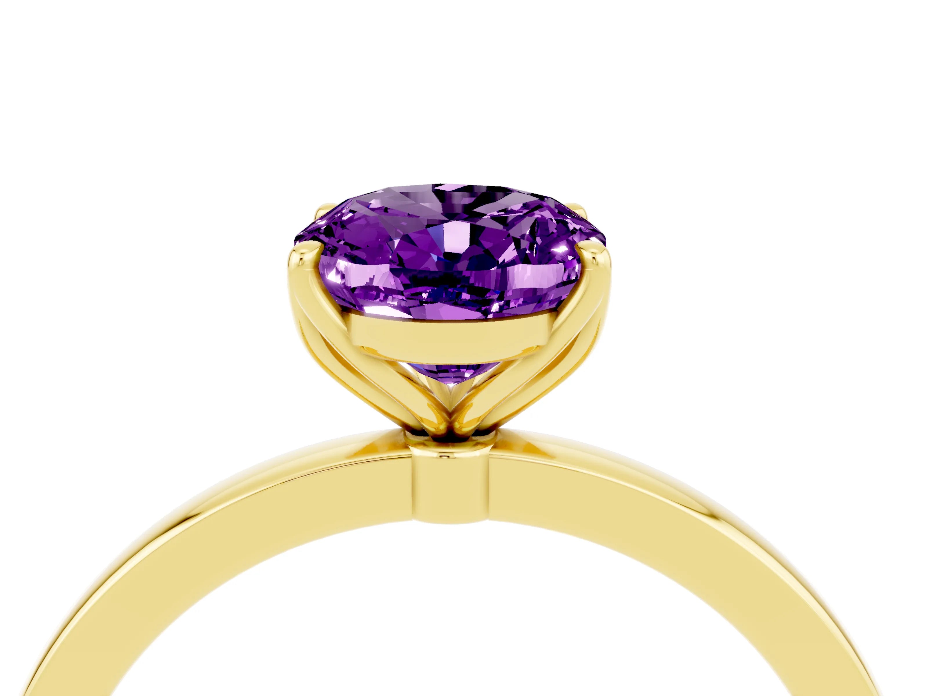 Yellow gold Oval Cut Solitaire Diamond Ring with Thin Band and Four-Prong Setting_4
