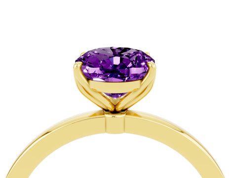 Yellow gold Oval Cut Solitaire Diamond Ring with Thin Band and Four-Prong Setting_4
