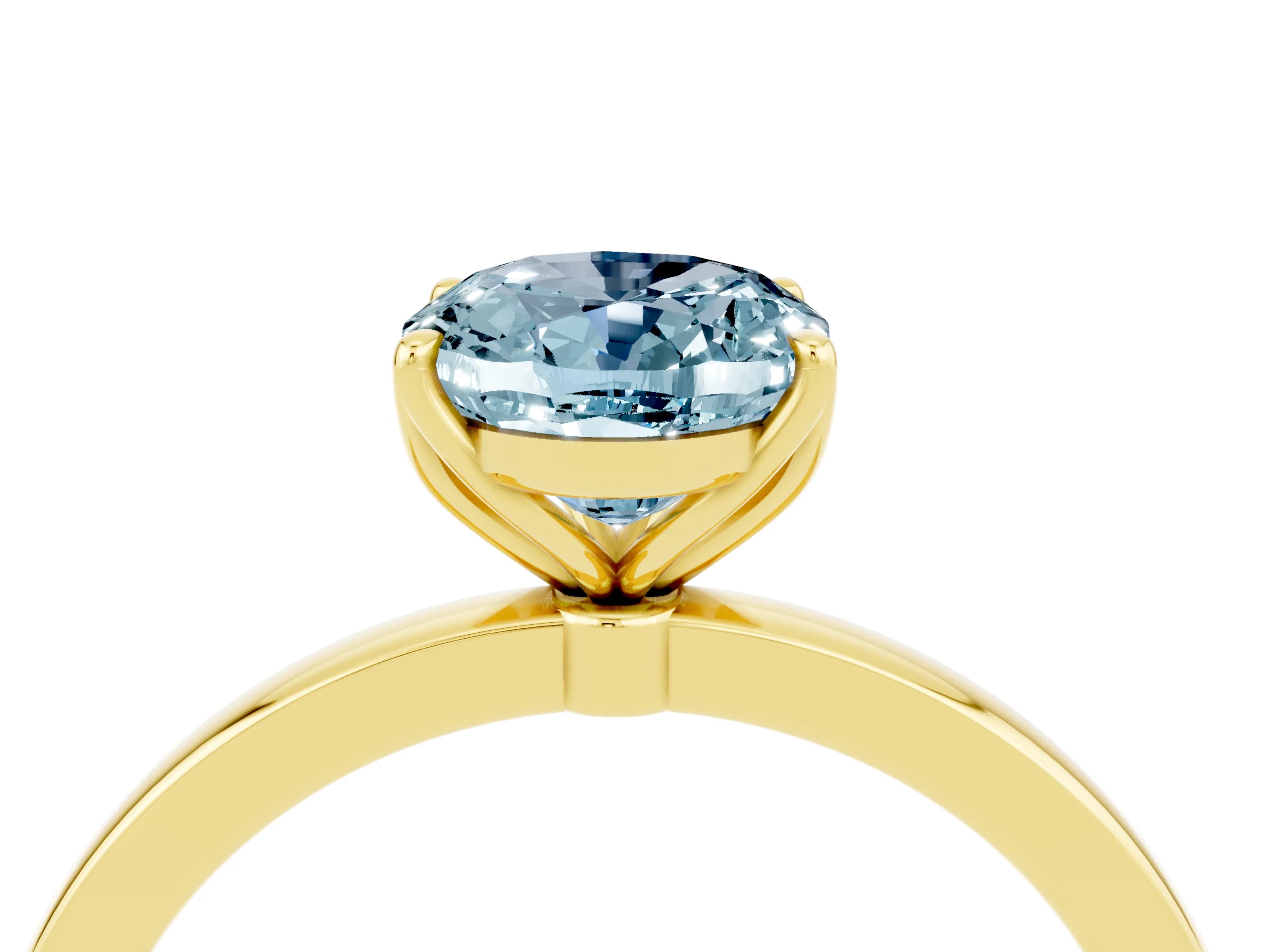 Yellow gold Oval Cut Solitaire Diamond Ring with Thin Band and Four-Prong Setting_4