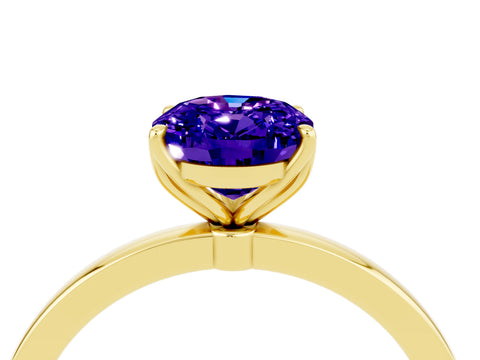 Yellow gold Oval Cut Solitaire Diamond Ring with Thin Band and Four-Prong Setting_4