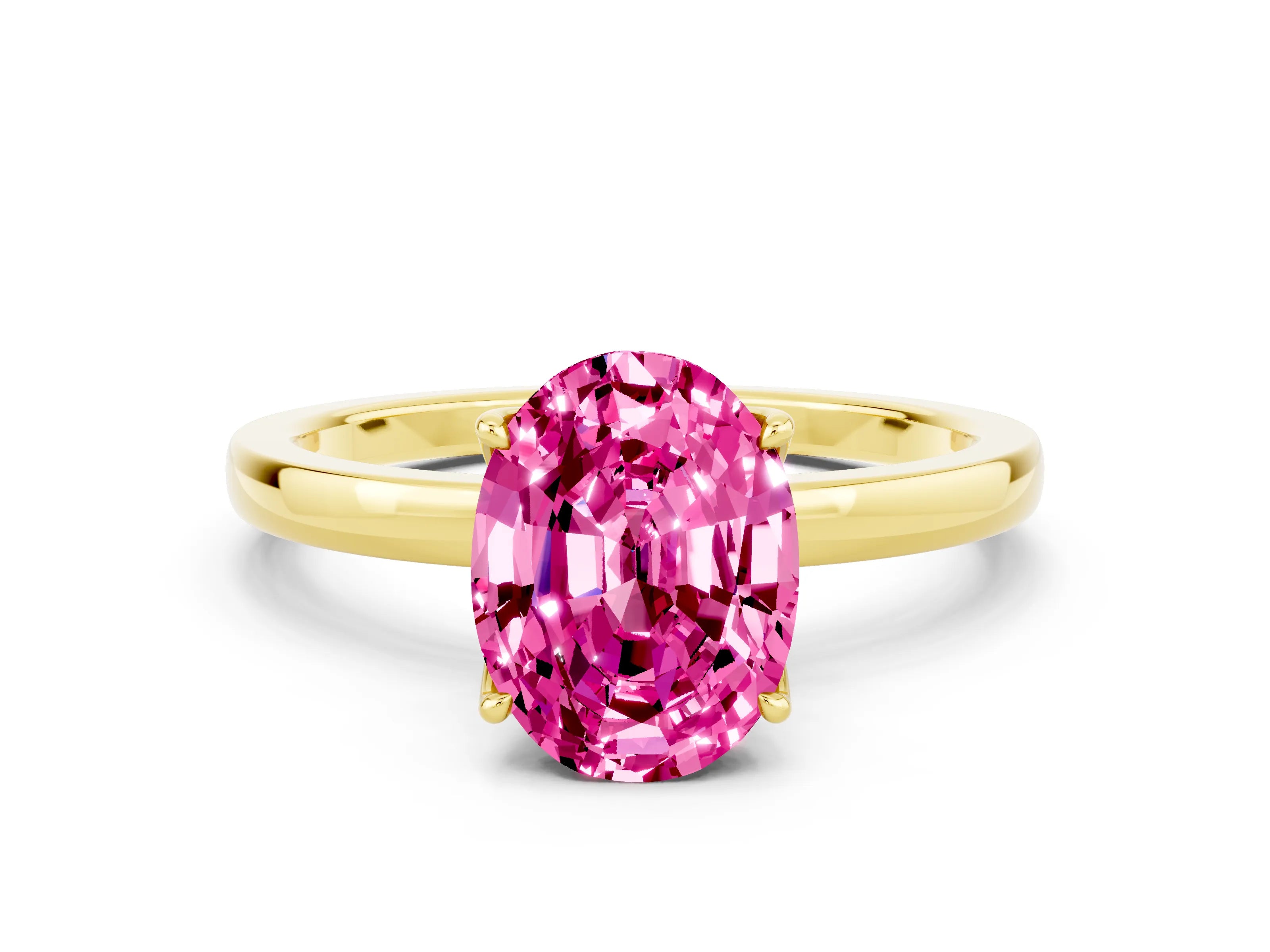 Yellow gold Oval Cut Solitaire Diamond Ring with Thin Band and Four-Prong Setting