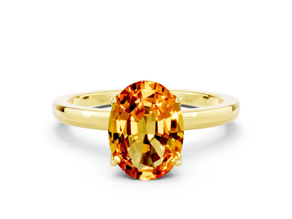 Yellow gold Oval Cut Citrine Solitaire Ring with Thin Band and Prong Setting