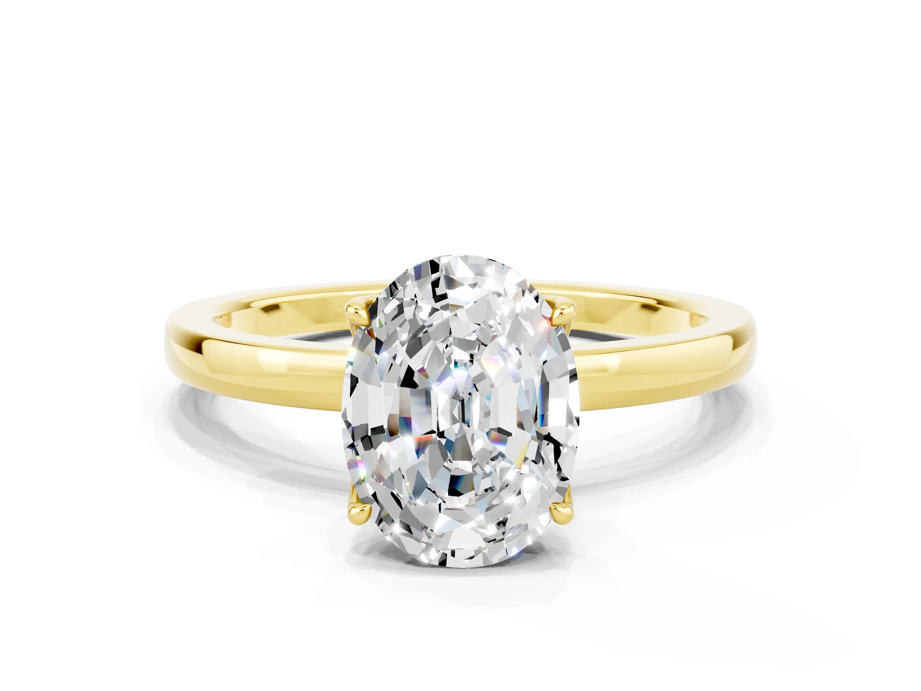Yellow gold Oval Cut Solitaire Diamond Ring with Thin Band and Four-Prong Setting