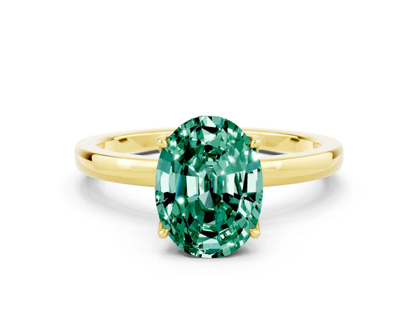 Yellow gold Oval Cut Solitaire Diamond Ring with Thin Band and Four-Prong Setting