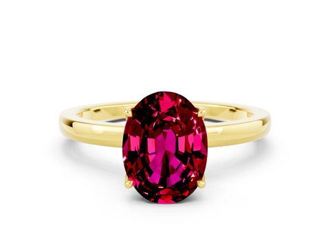 Yellow gold Oval Cut Solitaire Diamond Ring with Thin Band and Four-Prong Setting