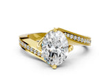 Yellow gold Oval Cut Solitaire Diamond Twist Band with Pavé Setting and Four-Prong Setting_7