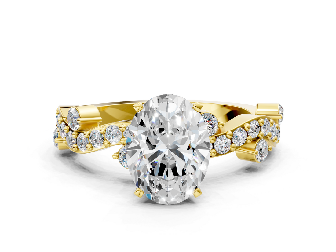 Yellow gold Oval Cut Solitaire Diamond Twisted Band with Pave Setting_66