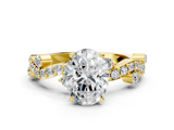 Yellow gold Oval Cut Solitaire Diamond Twisted Band with Pave Setting_66