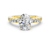 Yellow gold Oval Cut Solitaire Diamond with Pavé Band and Four-Prong Setting
