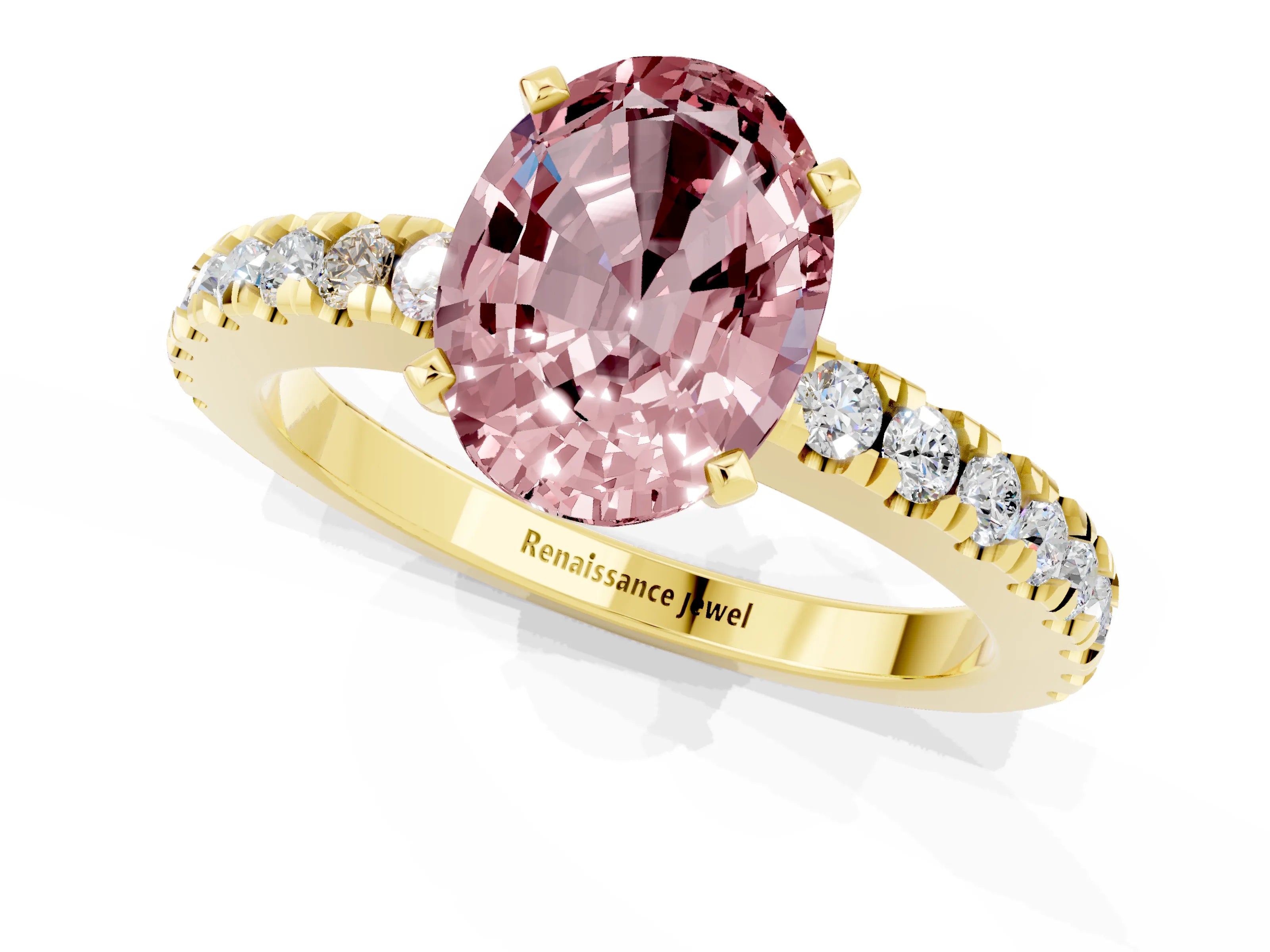 Yellow gold Oval Cut Solitaire Diamond with Pavé Band and Four-Prong Setting_1