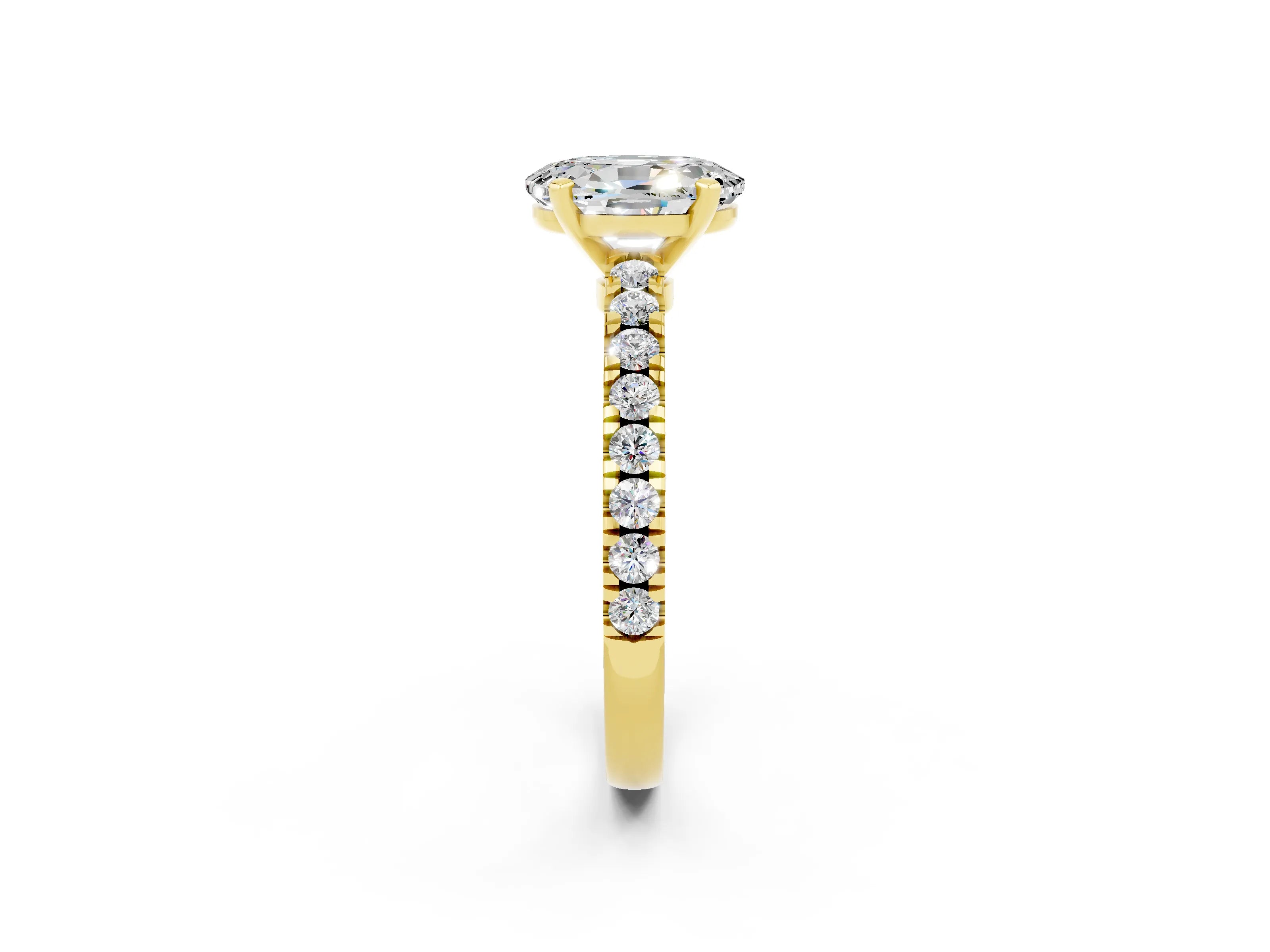 Yellow gold Oval Cut Solitaire Diamond with Pavé Band and Four-Prong Setting_2