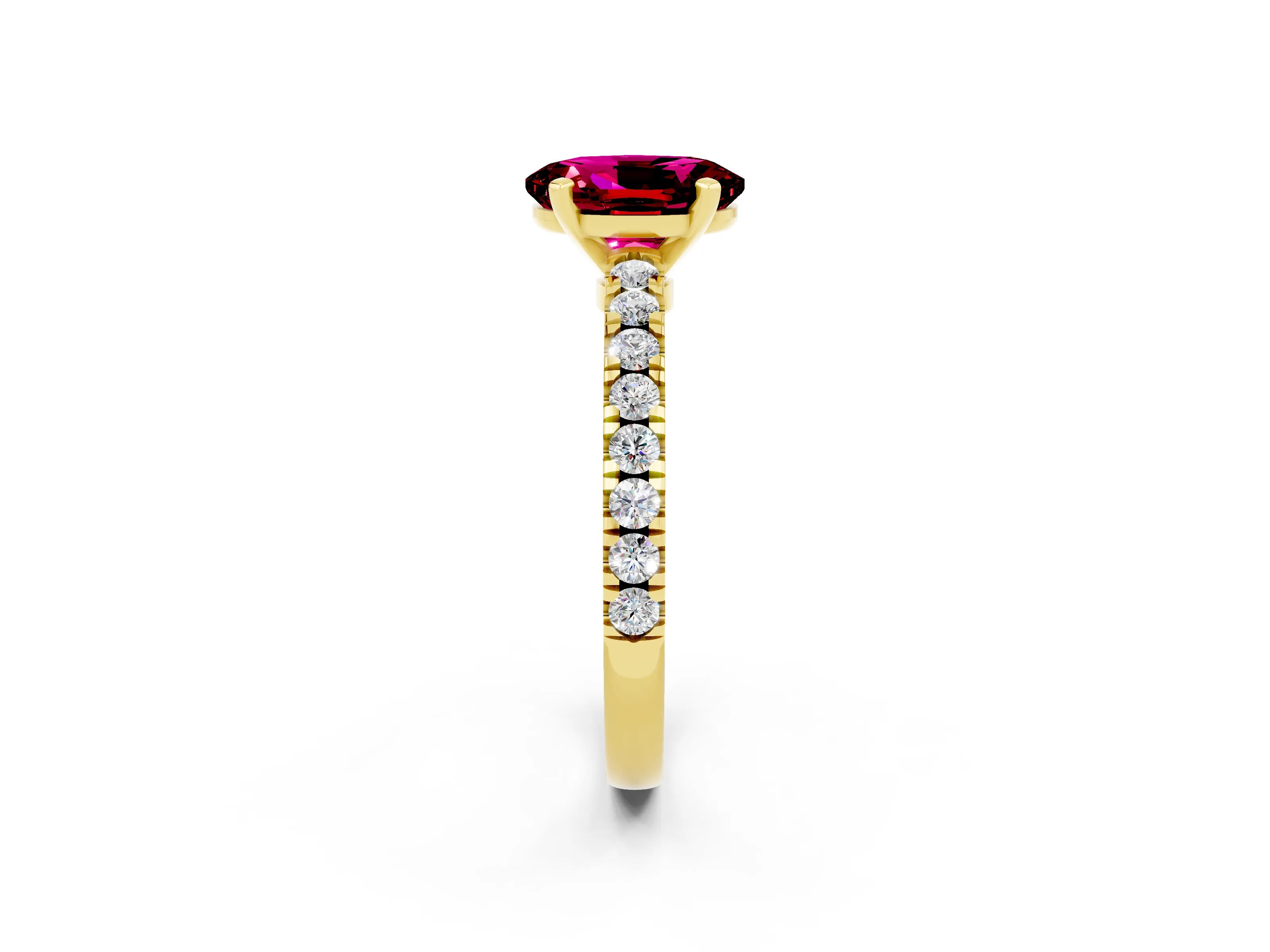 Yellow gold Oval Cut Solitaire Diamond with Pavé Band and Four-Prong Setting_2