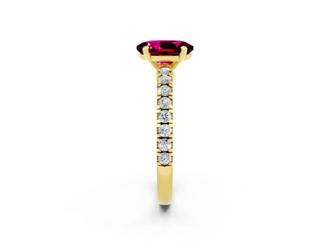 Yellow gold Oval Cut Solitaire Diamond with Pavé Band and Four-Prong Setting_2
