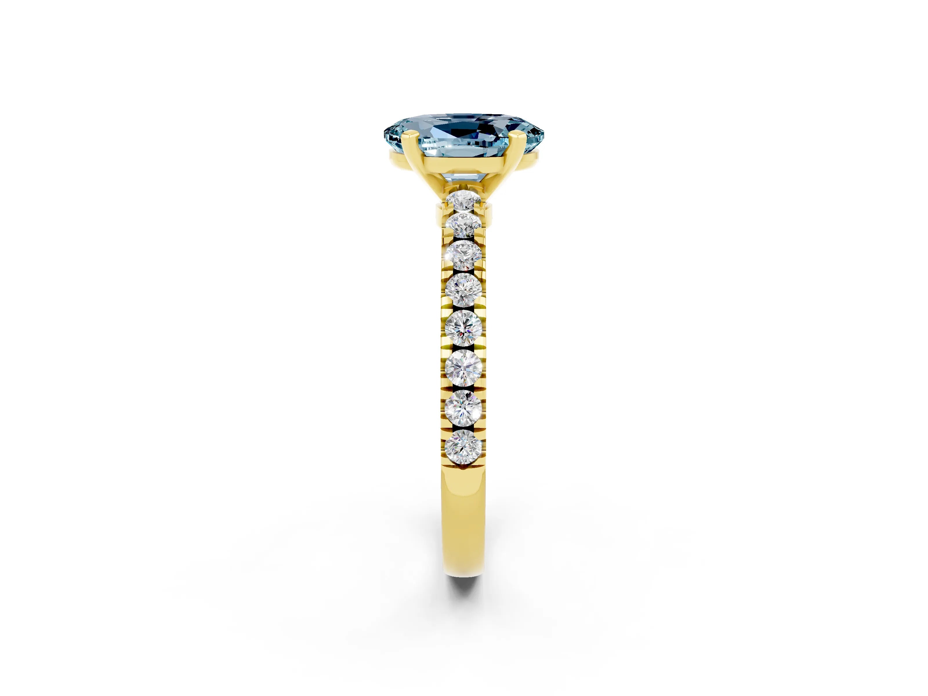 Yellow gold Oval Cut Solitaire Diamond with Pavé Band and Four-Prong Setting_2