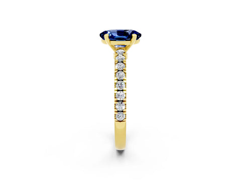 Yellow gold Oval Cut Solitaire Diamond with Pavé Band and Four-Prong Setting_2
