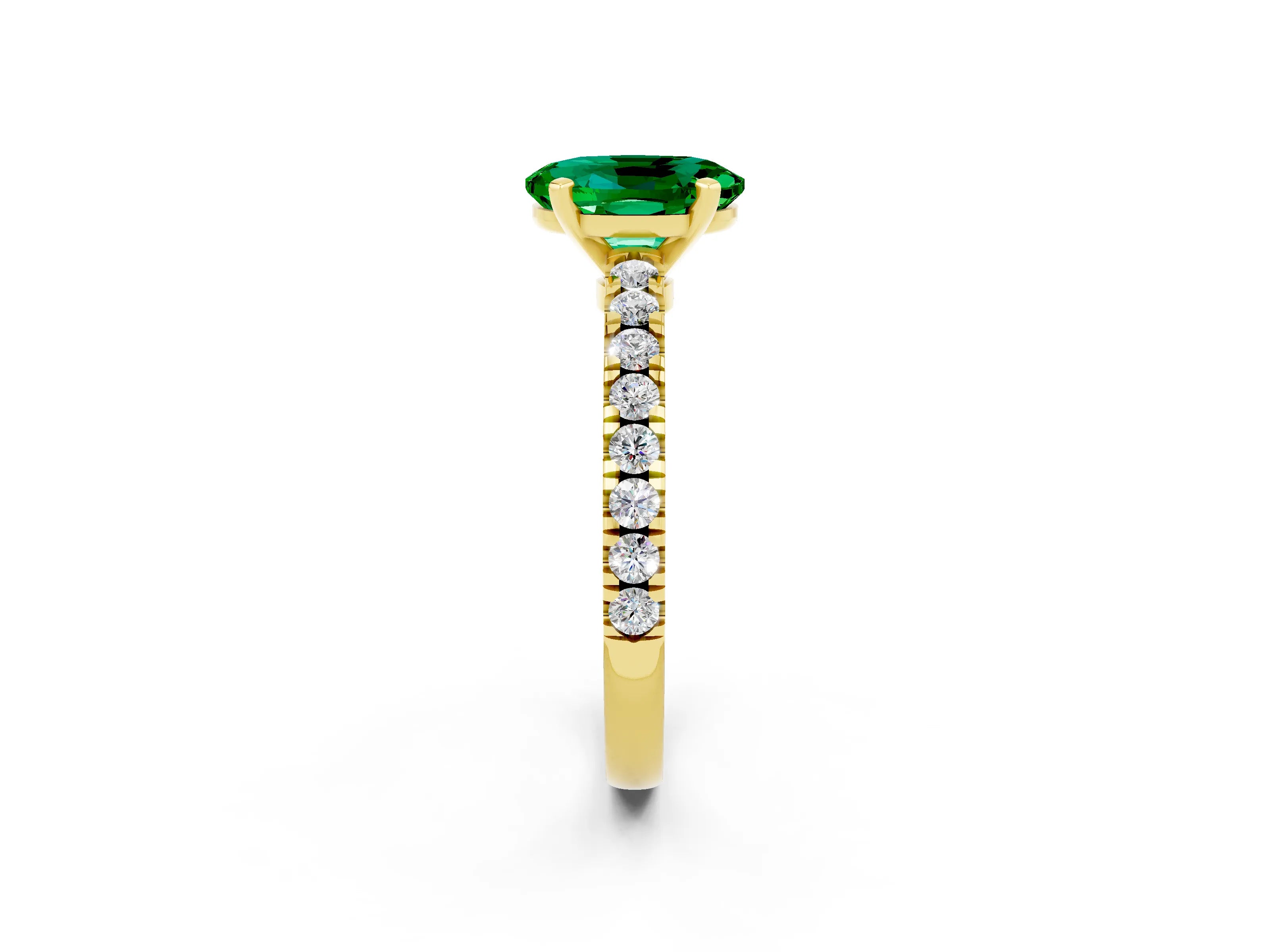 Yellow gold Oval Cut Solitaire Diamond with Pavé Band and Four-Prong Setting_2