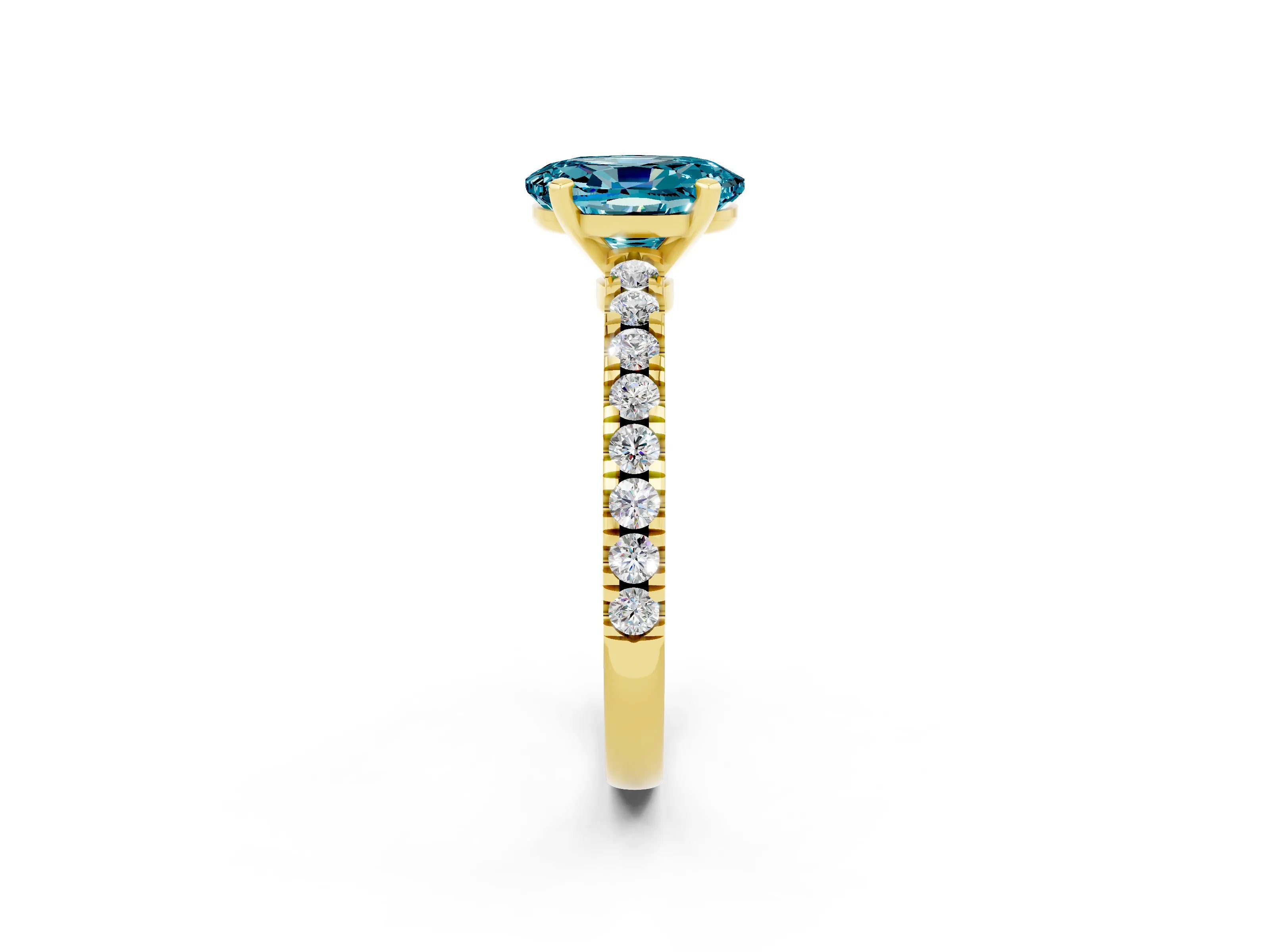 Yellow gold Oval Cut Solitaire Diamond with Pavé Band and Four-Prong Setting_2