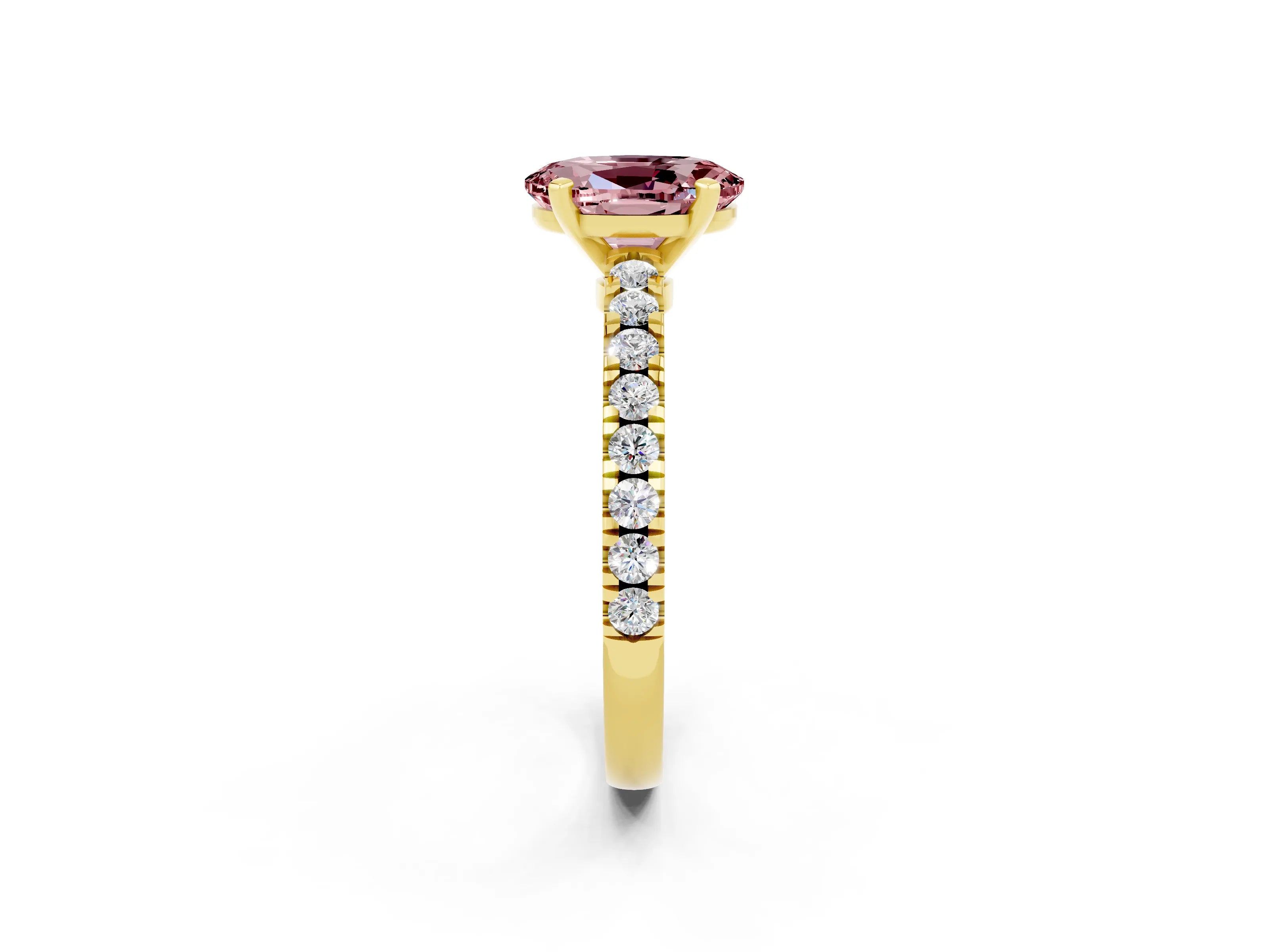 Yellow gold Oval Cut Solitaire Diamond with Pavé Band and Four-Prong Setting_2