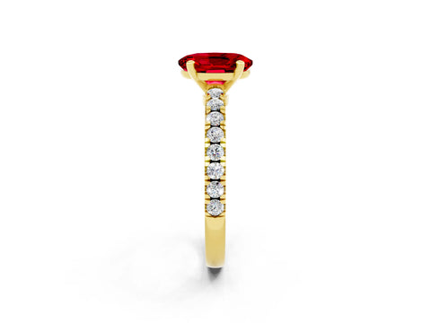 Yellow gold Oval Cut Solitaire Diamond with Pavé Band and Four-Prong Setting_2