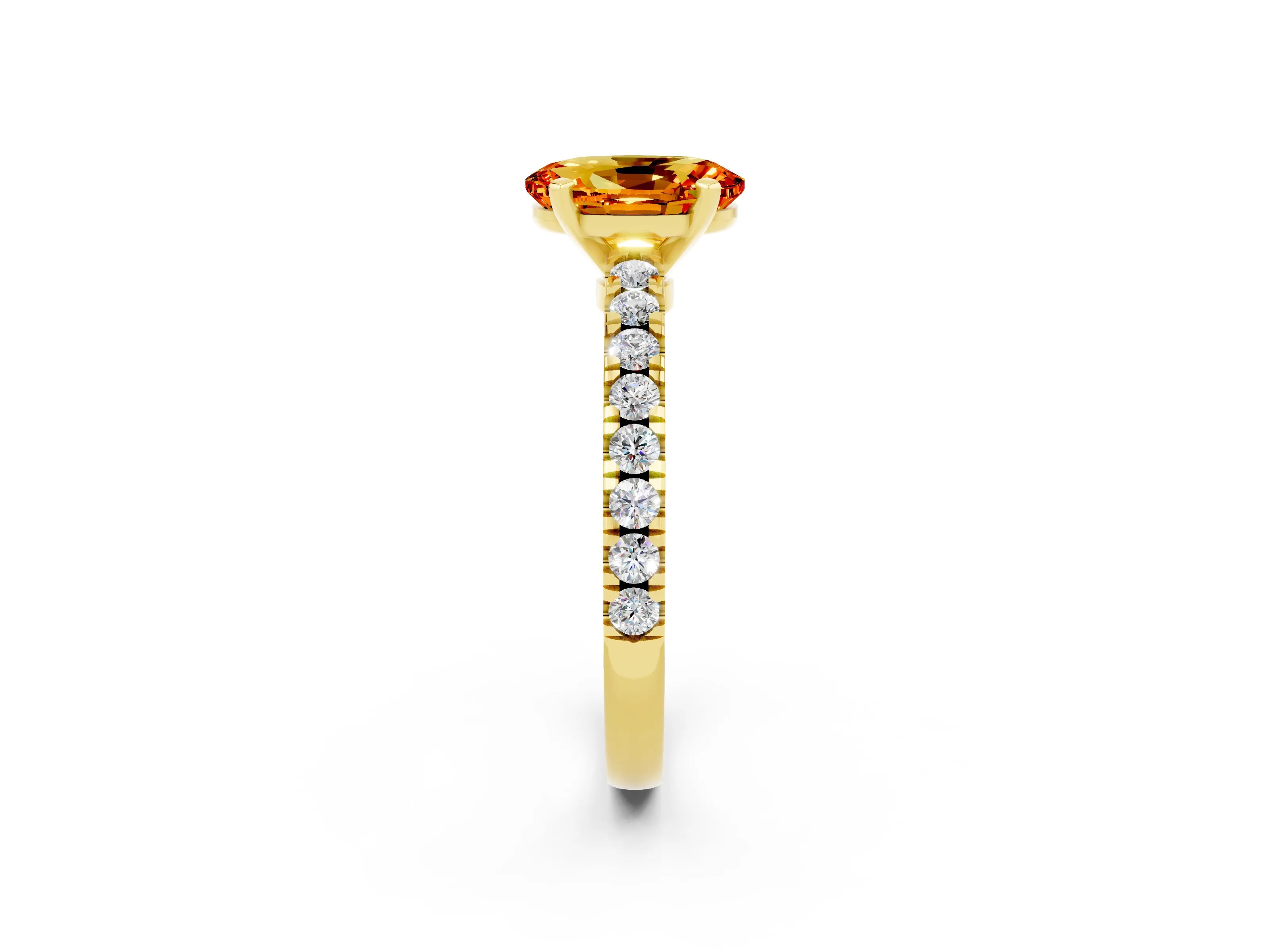 Yellow gold Oval Cut Solitaire Diamond with Pavé Band and Four-Prong Setting_2