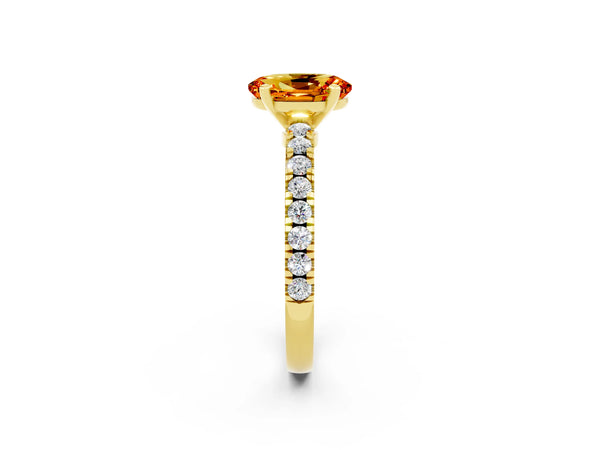 Yellow gold Oval Cut Solitaire Citrine with Pavé Band and Four-Prong Setting