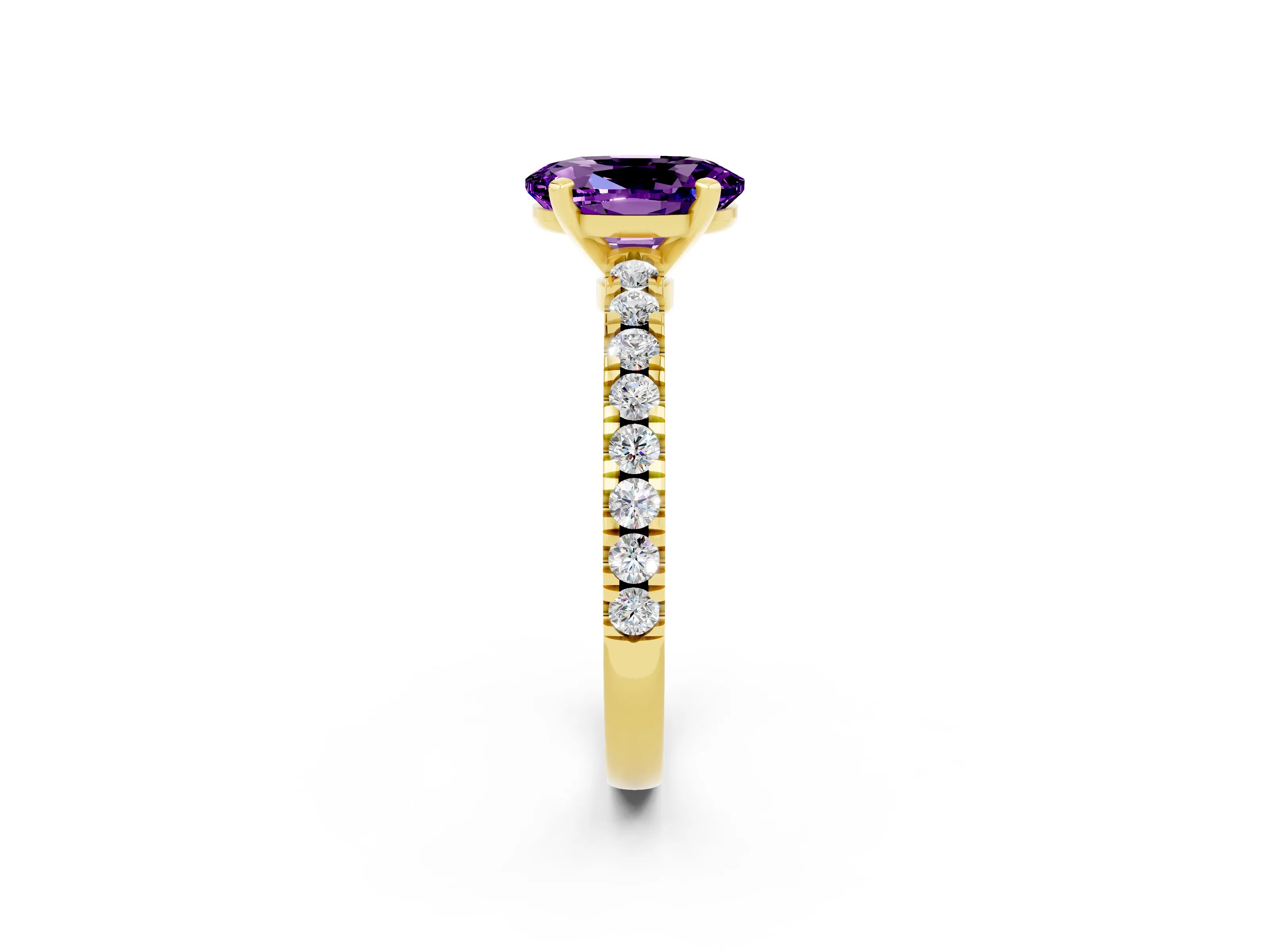 Yellow gold Oval Cut Solitaire Diamond with Pavé Band and Four-Prong Setting_2
