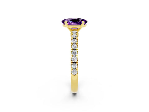 Yellow gold Oval Cut Solitaire Diamond with Pavé Band and Four-Prong Setting_2