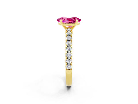 Yellow gold Oval Cut Solitaire Diamond with Pavé Band and Four-Prong Setting_2