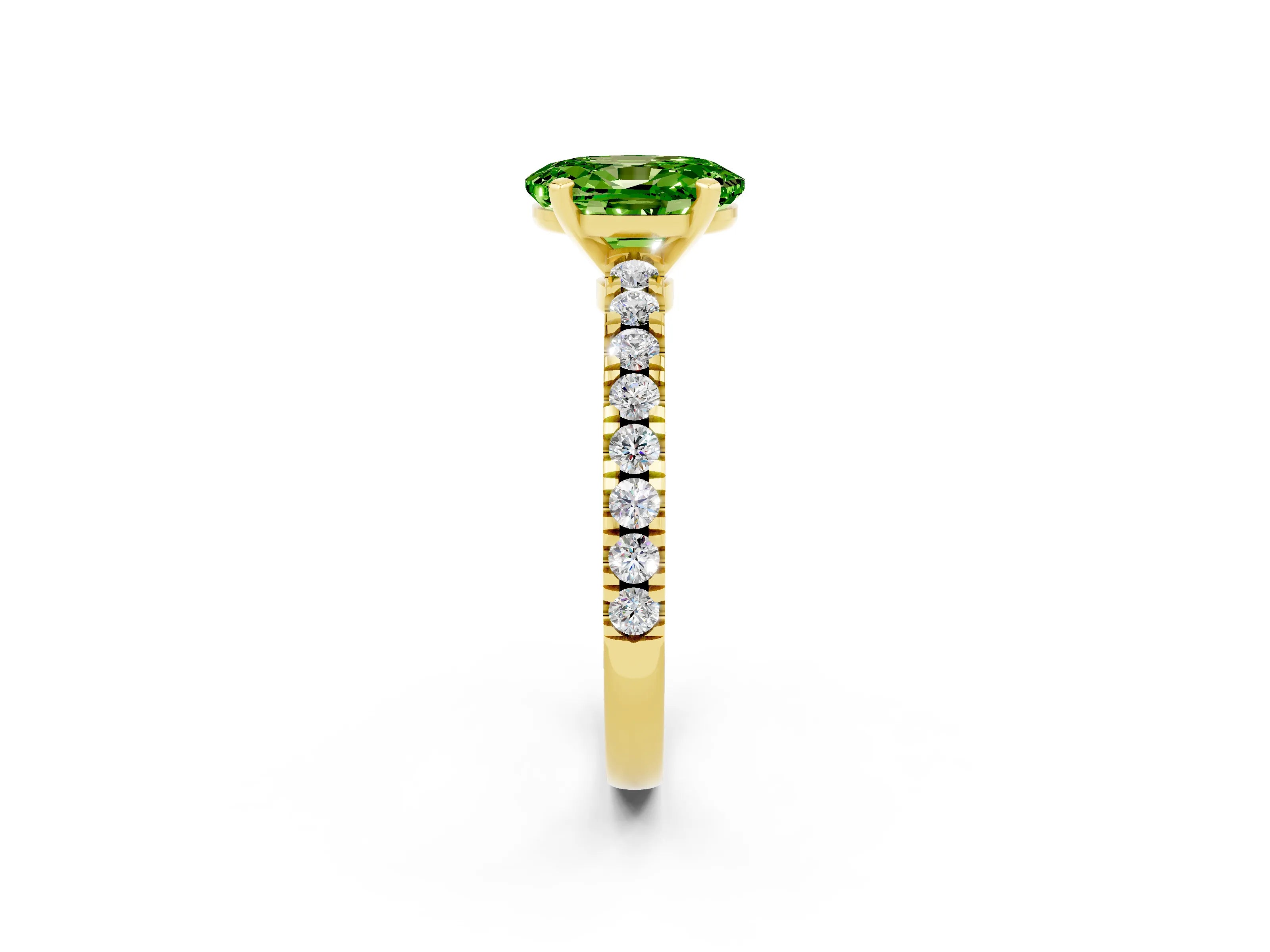 Yellow gold Oval Cut Solitaire Diamond with Pavé Band and Four-Prong Setting_2