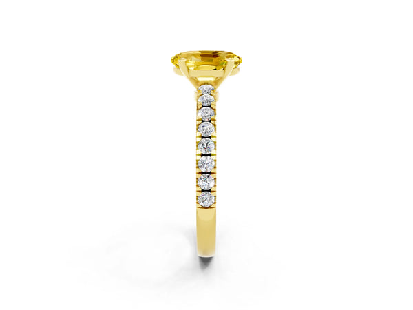 Yellow gold Oval Cut Solitaire Yellow Sapphire with Pavé Band and Four-Prong Setting