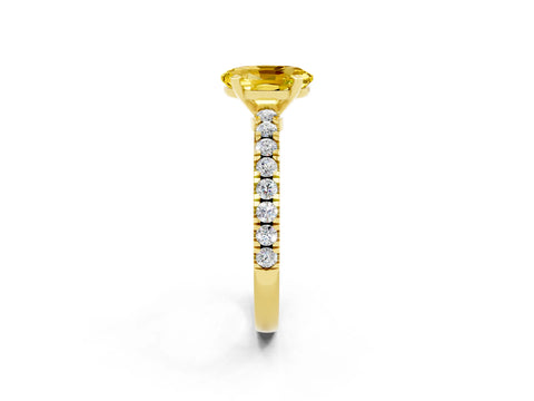Yellow gold Oval Cut Solitaire Diamond with Pavé Band and Four-Prong Setting_2