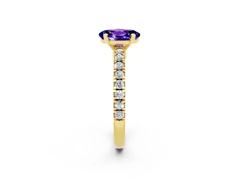 Yellow gold Oval Cut Solitaire Diamond with Pavé Band and Four-Prong Setting_2