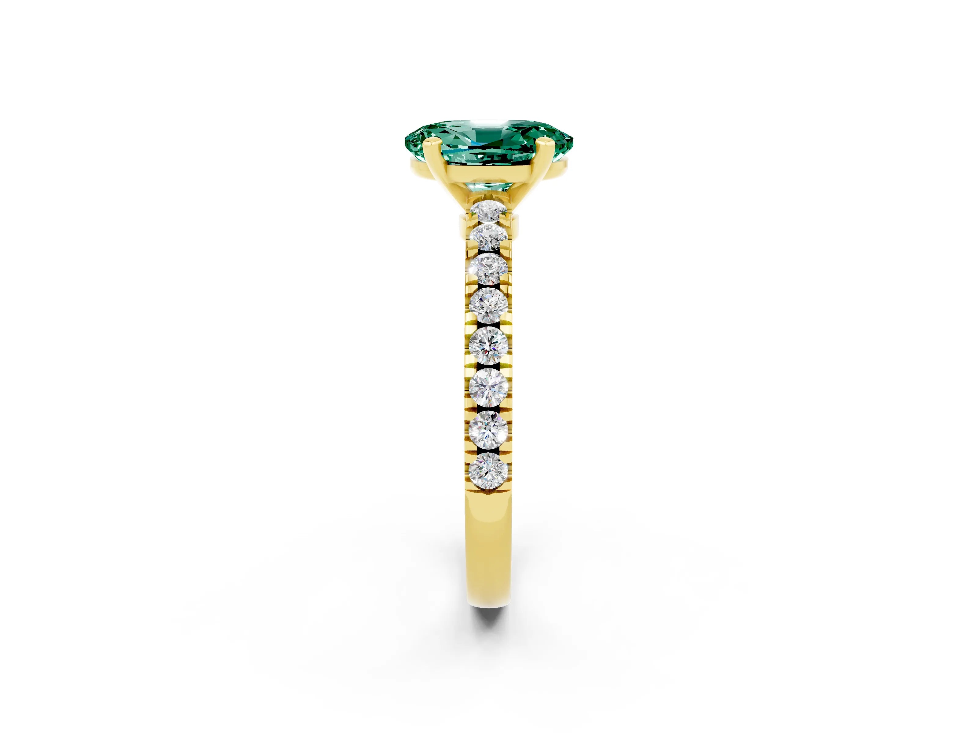 Yellow gold Oval Cut Solitaire Diamond with Pavé Band and Four-Prong Setting_2